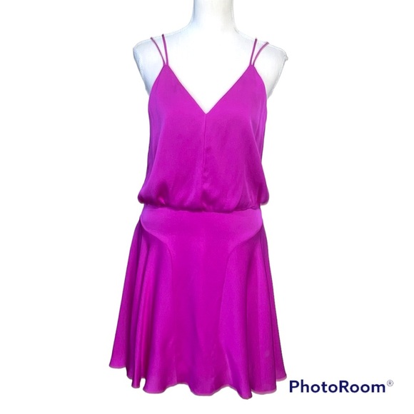 NWT MILLY Stretch Silk Crepe Tank Dress in Fuschia Sz 2 - Picture 1 of 7